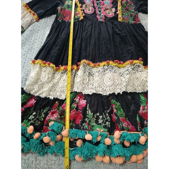 Love Positano Fringed Embroidered Flared Sleeve Dress Boho Cottage Core Feminine - Picture 9 of 15